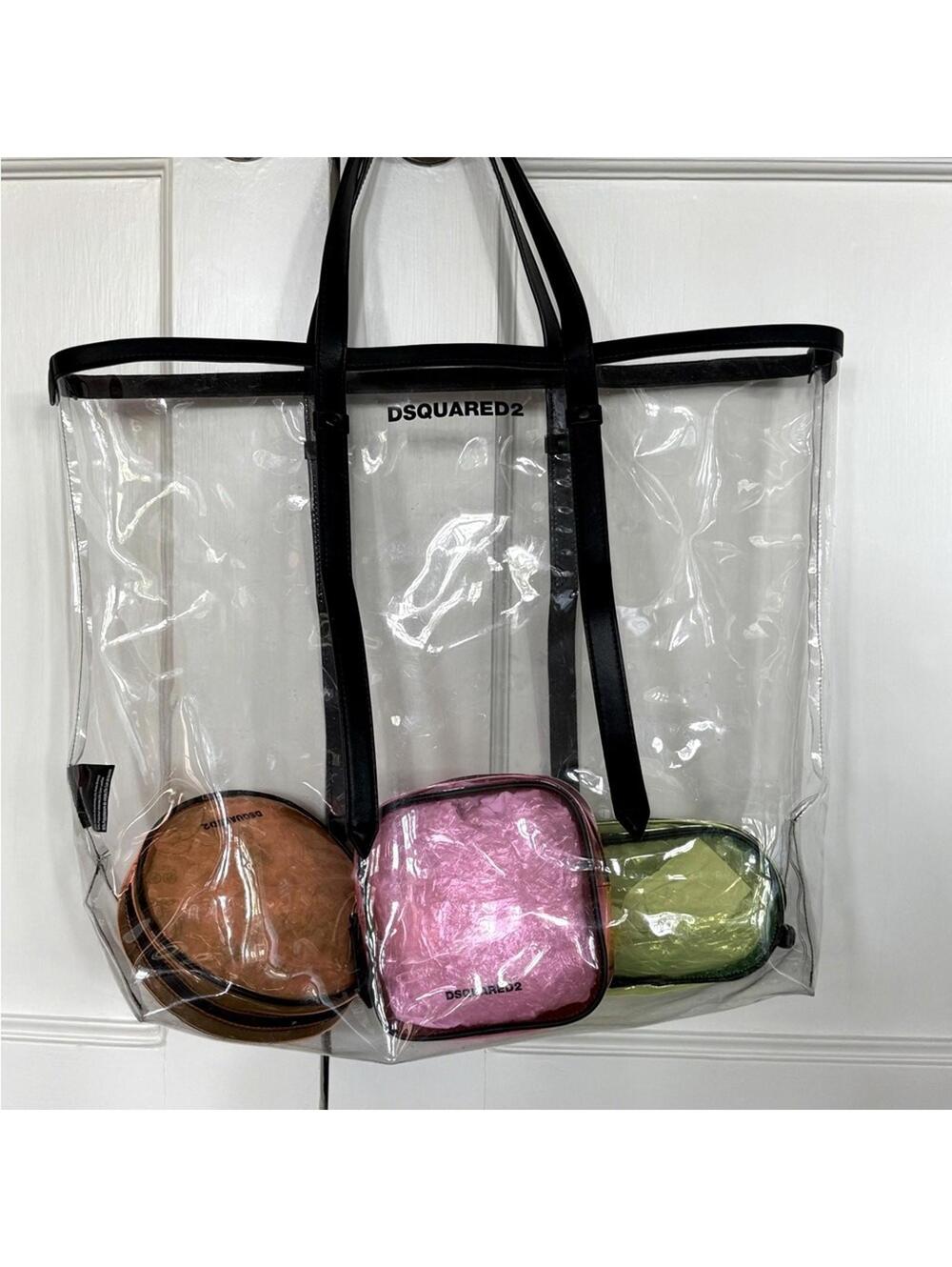 Dsquared2 authentic large PVC leather tote with multi color PVC zip pouches.